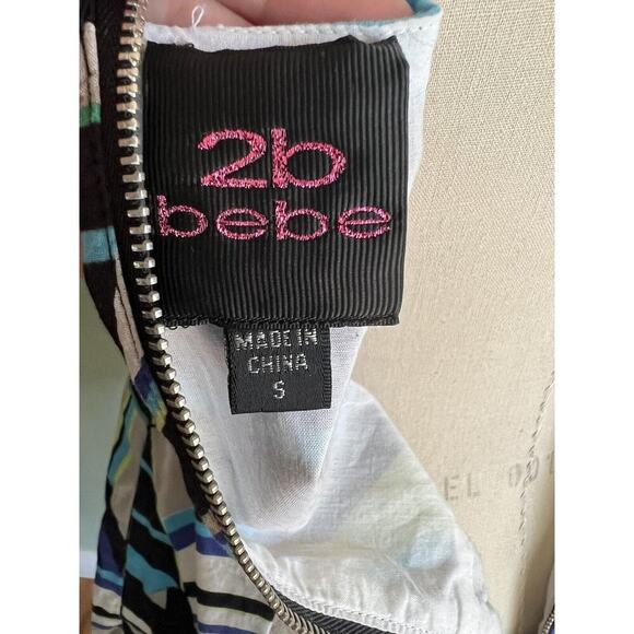 2B Bebe Blue Neon Green Geometric Dress Strapless Size Small - Picture 5 of 5